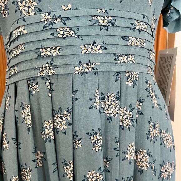 Karin Stevens, women's size 12, Petite* teal floral dress, rayon - Picture 9 of 12